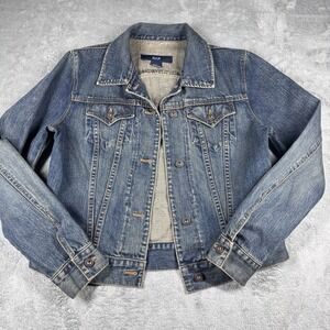 GAP Blue Denim Jacket Womens‎ Medium Button Front Classic Jean Coat